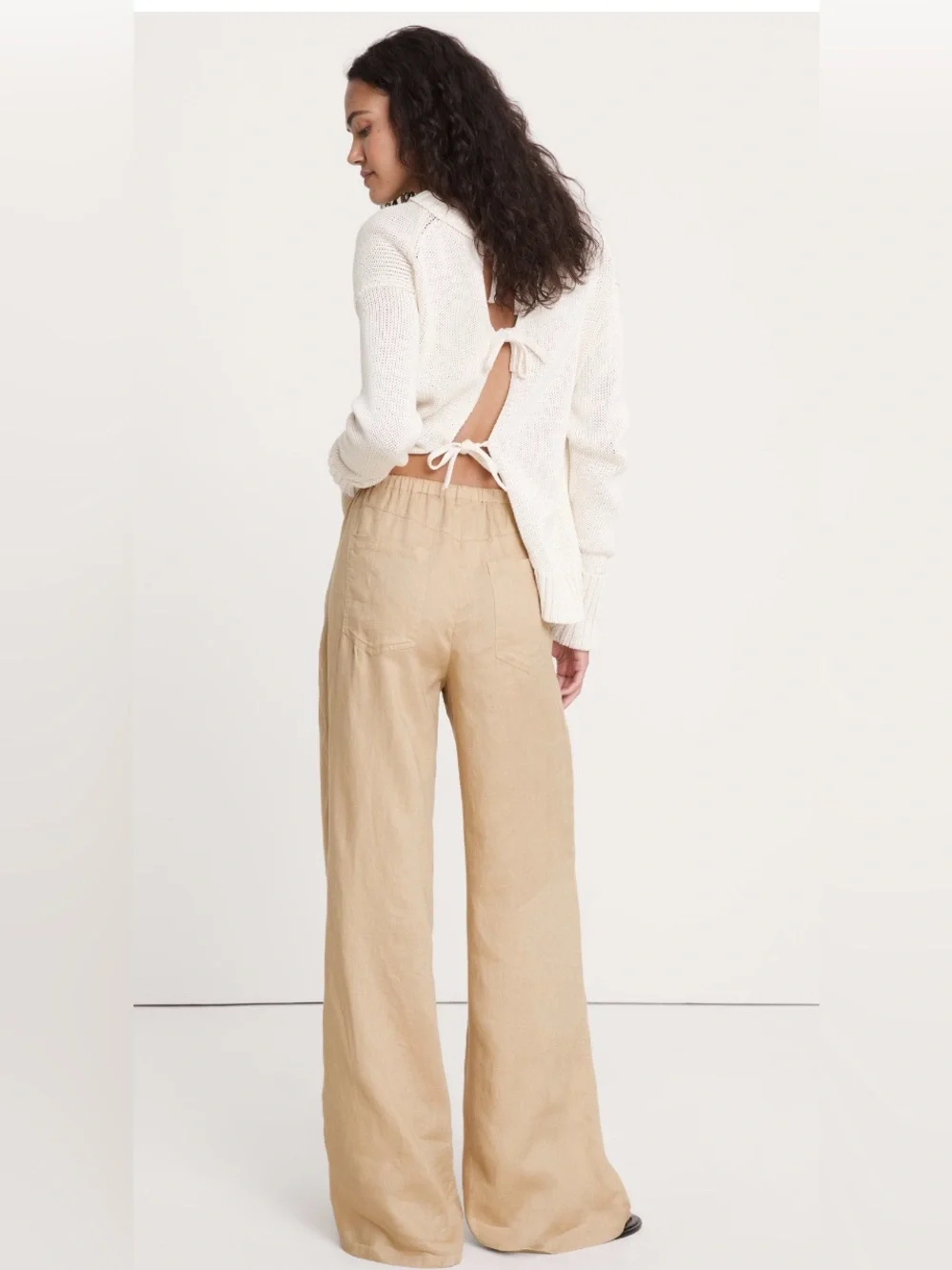 BANANA REPUBLIC THE STUDIO WIDE-LEG DRAWSTRING PANT IN LINEN